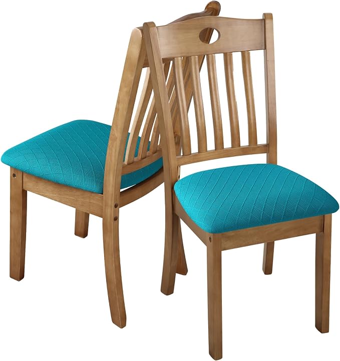 Fuloon Stretch Chair Seat Covers 6 PCS, Removable Washable Dining Chair Covers Anti-Dust Dining Room Seat Cushion Slipcovers (6, Peacock Blue)