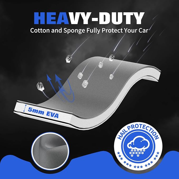 Heavy Duty Hail Protector Car Cover Fit for SUV-Length (190 Inch).Anti Hail Thickened Multi-Layered EVA Car Cover Waterproof Sun UV Rain Snow All Weather, Outdoor Protection Cover