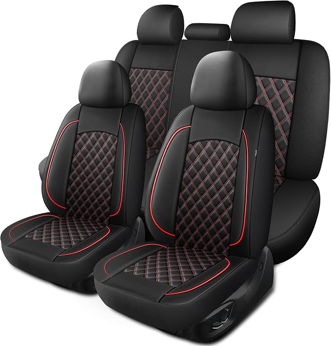HChengkikz Car Seat Cover, Waterproof Nappa Leather (Black + Red) | Breathable, Airbag compatible, Easy to Install, Universal Fit for Most Cars, Sedans, SUVs, Vans, Trucks