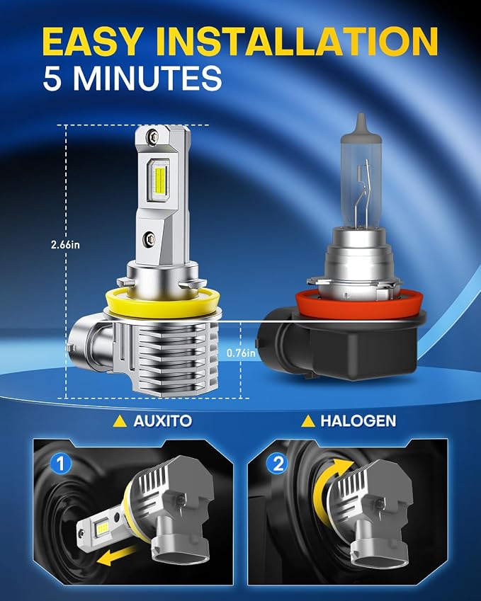 AUXITO 9005 H11 LED Light Bulbs HB3 H8 H9 Bulbs, 100000LM Ultra-Bright, Plug N Play, Long Lifespan, No Flicker, 99% Compatibility, 4PCS