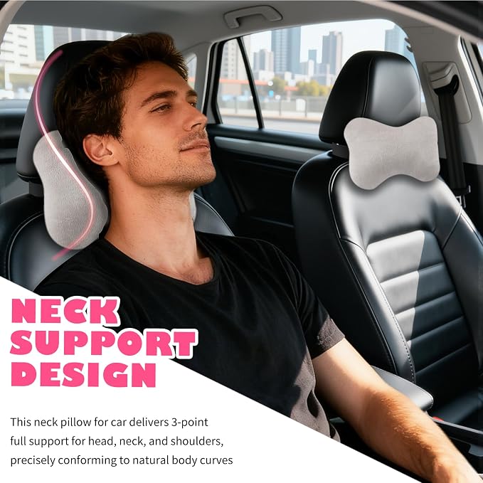2PCS Soft Car Headrest Pillow,Ergonomic Car Neck Pillow (Gray) | for Driving Relief Neck Fatigue,Universal Cars Pillows Headrest for Cars Interior Accessories with Detachable Cover