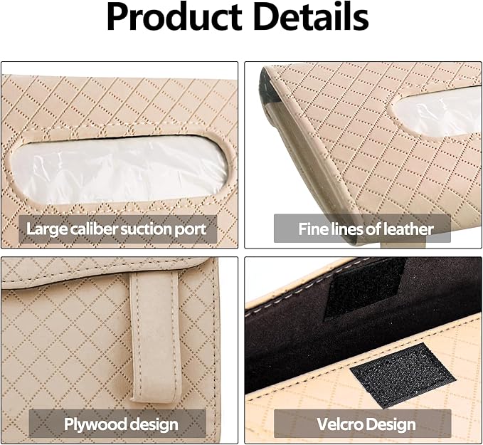 Wuyaoyao Car Tissue Holder, Auto Sun Visor Napkin Holder Mask Holder, Premium PU Leather Car Tissue Holder Visor Tissue Dispenser, Universal Sun Visor Tissue Box for Most Vehicle (Plaid-Beige)