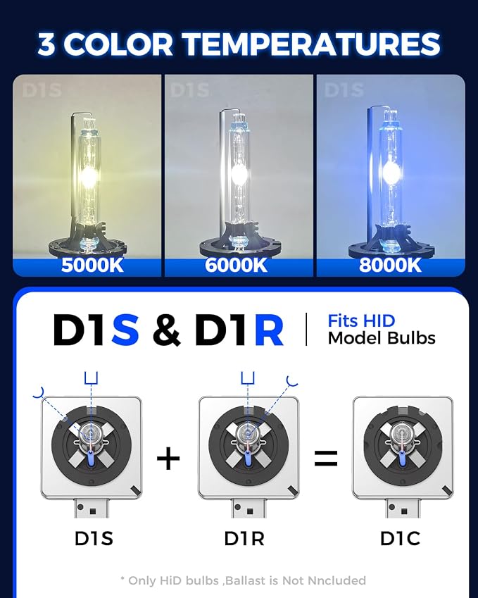 Marsauto D1S HID Bulbs, 6000K Cold White, Xenon Bulb(Not Halogen/Led Bulbs), 5 Years Lifespan, Waterproof Design, Up to 350% Brightness, Low/high Beam,2 Pcs