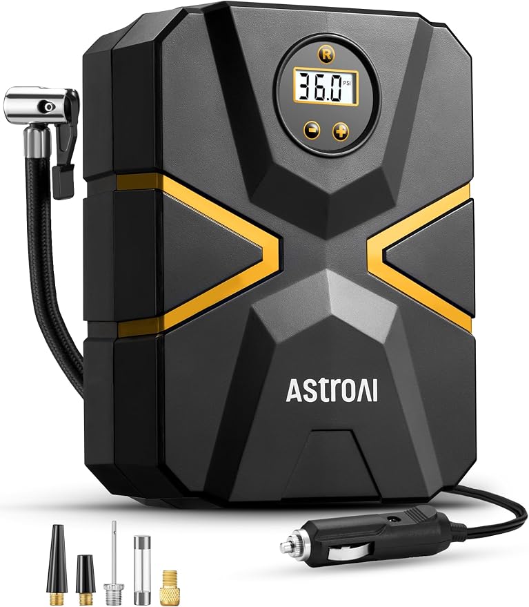 AstroAI S1 Tire Inflator Portable Air Compressor 12V DC 150PSI with Digital Gauge, Auto Shut-Off Preset Pressure Fast Inflation, Compact Air Pump for Car Tires, Motorcycle, Bike, Ball, Inflatables