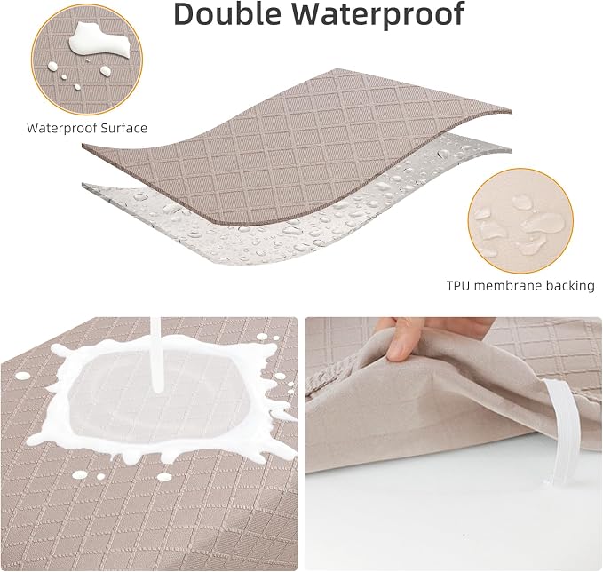 Fuloon Waterproof Dining Bench Cover, Removable Bench Slipcover Washable Bench Seat Protector Cover for Living Room, Bedroom, Kitchen (Khaki)