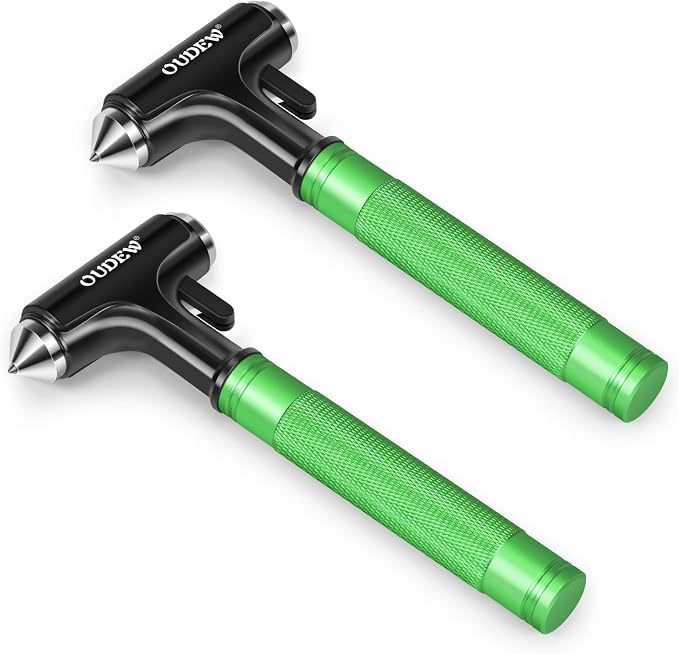 Car Safety Hammer, Car Glass Breaker with Seat Belt Cutter, Automotive Escape Tool, Metal Window Breaker, Emergecy Safety Hammer for Auto Accidents(Green)