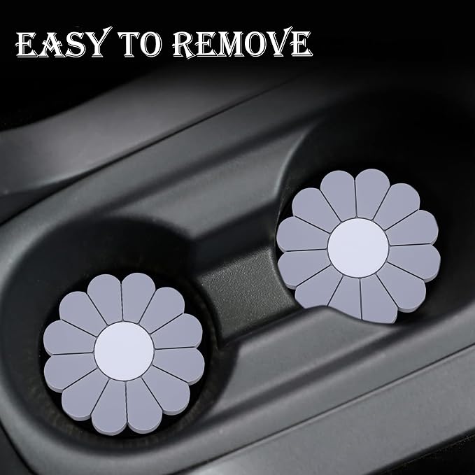 4-Pack Car Cup Holder Coaster Inserts, Daisy Shape, 2.75 Inch Non-Slip Silicone Cup Holder Insert, Universal Non-Slip Cup Holders, Car Accessories Interior for Women and Man (Gray)