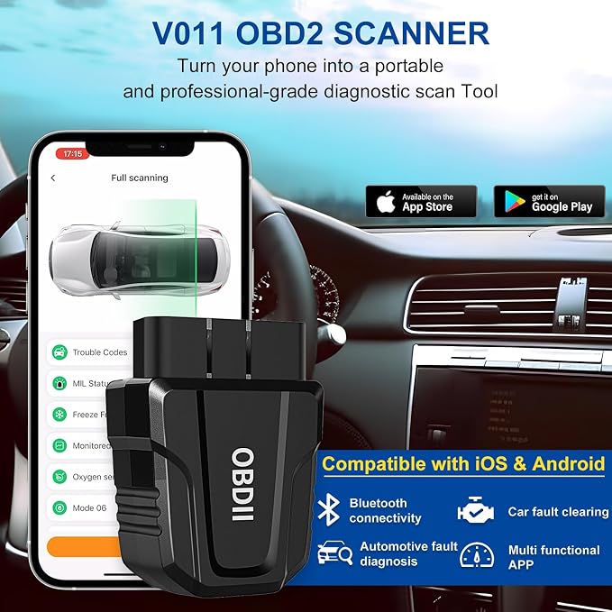 OBD2 Scanner Bluetooth 5.4, Wireless Car Code Reader & Diagnostic Scan Tool for iOS & Android, Check Engine Light Reset, Live Data & Battery Voltage Test, Exclusive OBD Home App
