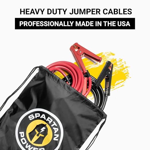 Spartan Power Heavy Duty Jumper Cables with Alligator Clips, 100% Pure Copper Wire, Positive & Negative Leads Battery Cable, Made in the USA - 2 AWG Gauge Cable, 15 ft