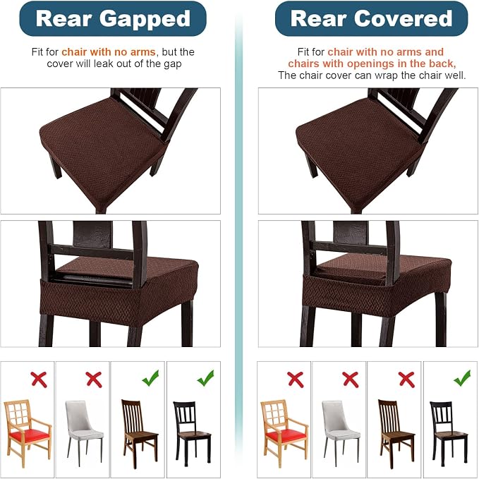 Genina Waterproof Seat Covers for Dining Room Chair Covers Waterproof Dining Chair Covers (2 PCS-Rear-gapped, Chocolate)