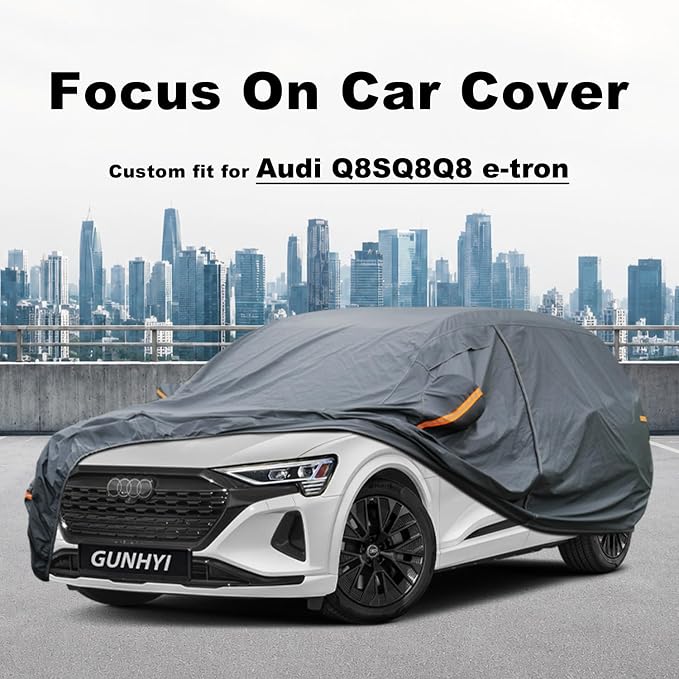 GUNHYI Premium Car Cover Custom Fit Audi Q8/SQ8/Q8 e-tron, 16 Layers Heavy Duty Car Cover Waterproof All Weather with Zipper Door for Sun Rain Snow Dust Uv Protection