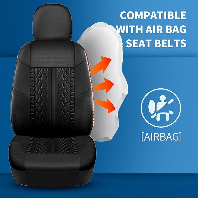 HChengkikz Premium Cloth Seat Covers, Washable Car Seat Cover Full Sets, Elastic Fabric, Airbag Compatible,Breathable All Season Comfort Seat Cover for Most Cars,Trucks,SUVs(Full Set,Black 815) | Breathable, Airbag compatible, Easy to Install, Universa...