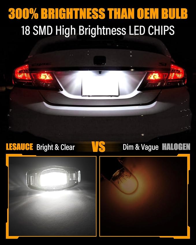 LESAUCE LED License Plate Lights 6500K White For Honda Accord Sedan Odyssey Civic Pilot & Acura MDX TSX TL ILX RDX RL, Super Bright Tag Lamp Assembly Replacement Pack of 2