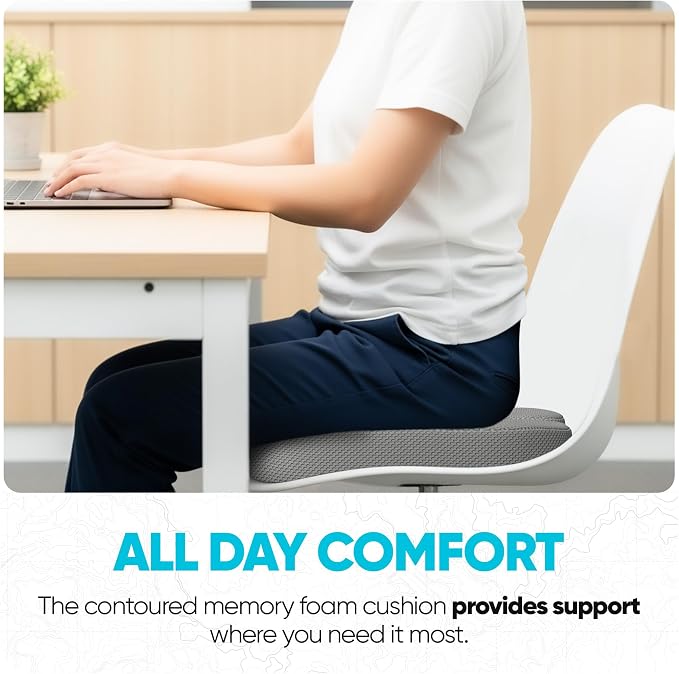 FORTEM Seat Cushion, Office Chair Cushion, Memory Foam Car Seat Cushions, Sciatica Coccyx Tailbone Pain Relief, Chair Cushions for Back Support, Sitting Pad for Gaming, Washable Cover, Non Slip