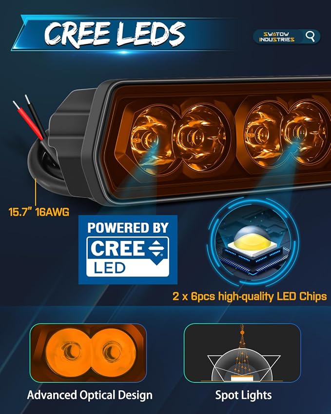 6 Inch Light Bar Amber, SWATOW INDUSTRIES 6" CREE LED Pod Lights Spot LED Ditch Pods Auxiliary Work Lights Bumper Mount Fog Light for Wrangler F150 Toyota Ram Truck SUV UTV ATV Motorcycle