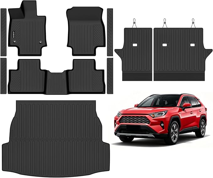 Naibeve Floor Mats for 2019-2025 Toyota RAV4 Hybrid (Not for Gas) | All Weather Custom Fit Floor Mats, Cargo Mat, Backrest Mats, Door Sill Guards Interior Protector accessories