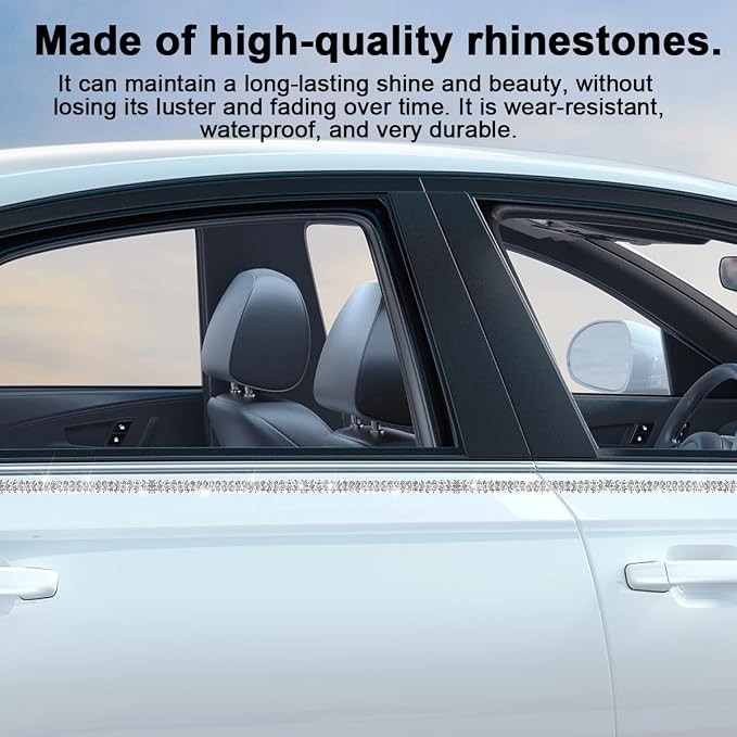 BELOMI Bling Car Trim Self Adhesive Strip, 16.4Ft Crystal Rhinestone Vehicle Dashboard Line Molding Stickers, Diamond Auto Interior Exterior Decor Accessories for Women Girls, Universal Fit（White）