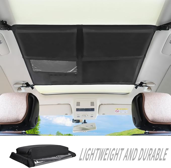 Car Ceiling Cargo Net,Double-Layer Mesh Car Roof Storage Organizer,Strengthen Load-Bearing Mesh Net Storage Pocket,Camping Road Trip Essentials Truck SUV Organizer Accessories