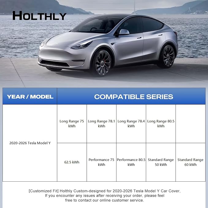 10 Layers Car Cover with Charger Port Custom Fit for Tesla Model Y (2020-2026), Waterproof All Weather for Automobiles, Outdoor Full Cover Sun Dust Rain Protection with Cotton. Silver
