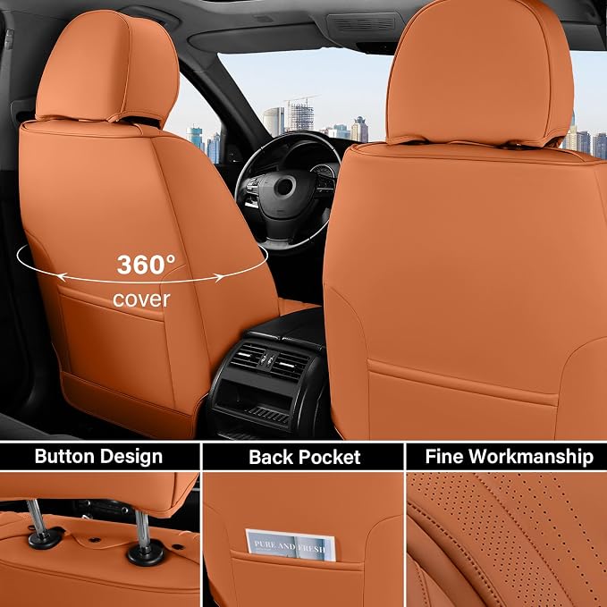 Coverado Brown Seat Covers for Front Seat, Premium Leather Seat Covers for Cars,Waterproof Car Seat Protectors, Car Seat Cushions Universal Seat Covers Fit for Most Cars
