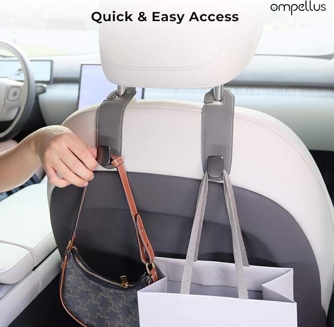 Car Headrest Hook, 2 Pack Leather Car Seat Hooks for Purses and Bags, Car Organization Accessories (Black)