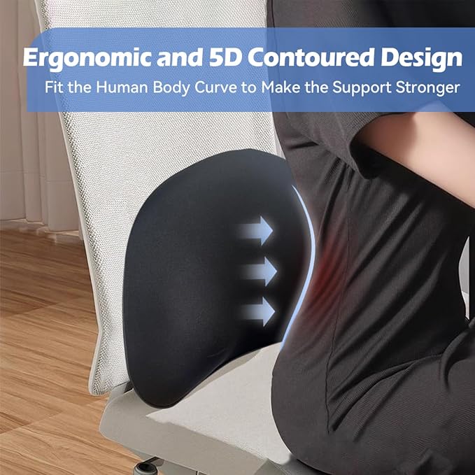 Really Supportive Lumbar Support Pillow for Car, Back Support Lumbar Pillow | 100% Memory Foam - Breathable Removable Cover, Ergonomic Design - Improve Sitting Posture & Back Pain Relief(Black, 1PC)