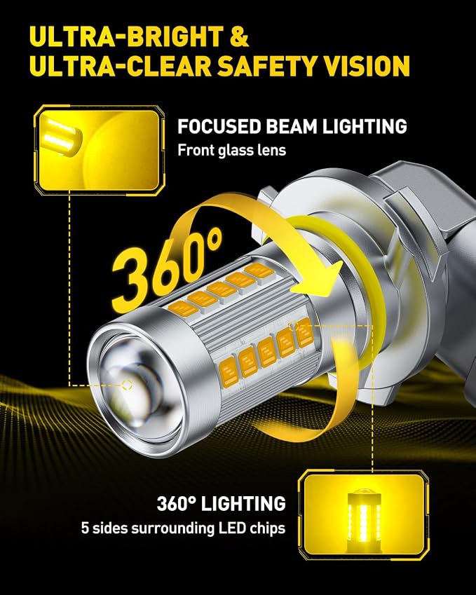 AUXITO 9145 9140 H10 LED Fog Light Bulbs, 3000K Amber Yellow CSP LED Fog Lights, True 1:1 Mini Size Replacement Fog Bulb, 360° Full Illumination, Play and Plug, Pack of 2