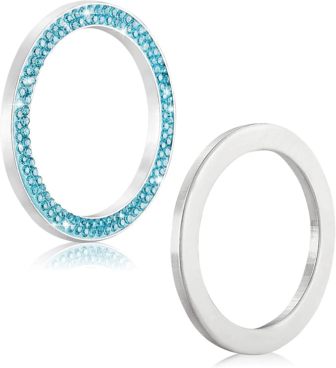 WINKA 2pcs Bling Car Engine Start Button Cover Diamond Crystal Push Start Stop Button Ring Sparkly Bling Ignition Button Cover Rhinestone Keyless Ignition Ring Universal Car Accessories (Blue)