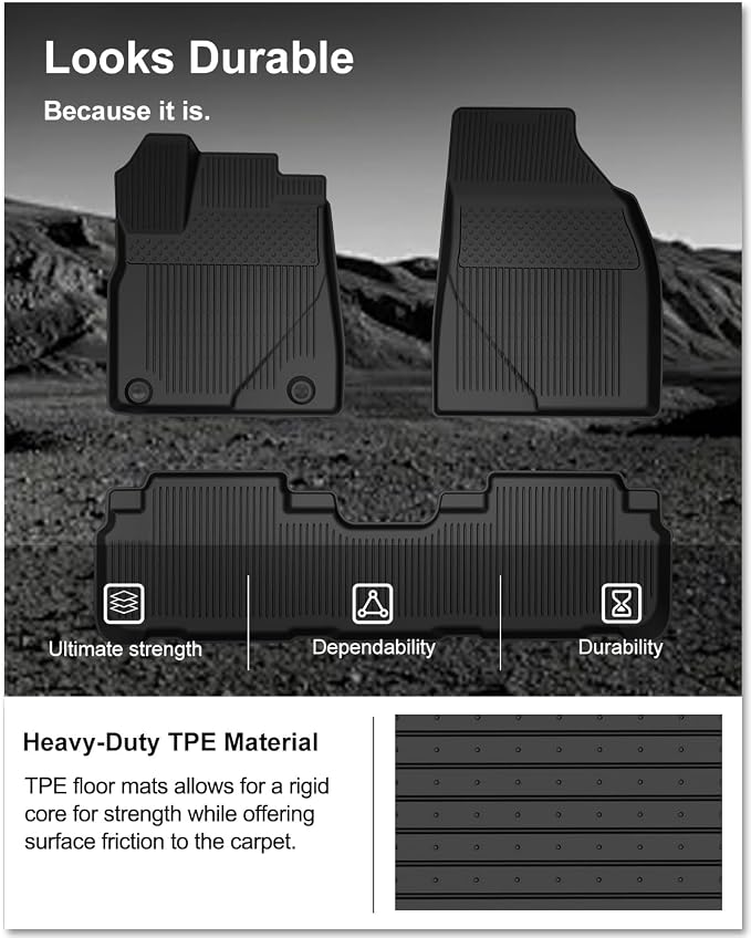 Kiwi Master Floor Mats for 2014-2019 Toyota Highlander | OEM Replacement PT908-48165-02, Custom Fit All Weather Car Mats, Heavy Duty TPE Floor Liners, Front & Rear 2 Row Set, Black