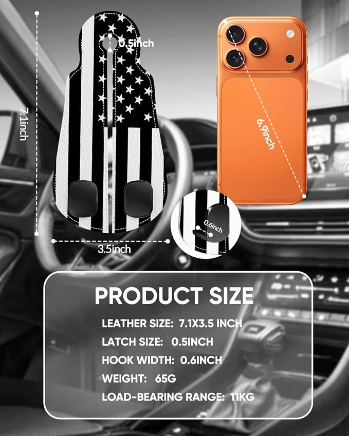 WOCOCN Purse Holder for Car, 2 Pack Heavy Duty Purse Hanger for Car, PU Leather Car Seat Hooks for Purses and Bags, Cute Flag Headrest Organizer for Handbags & Backpacks
