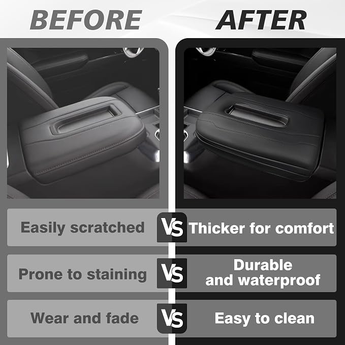 Muslogy Center Console Armrest Cover Fit for Chevy Silverado & GMC Sierra 1500 2500 3500 2022-2026 Accessories, Comfort Armrest Pad Console Lid Cushion Vegan Leather 1-Inch Extra Thick(Bucket Seat)