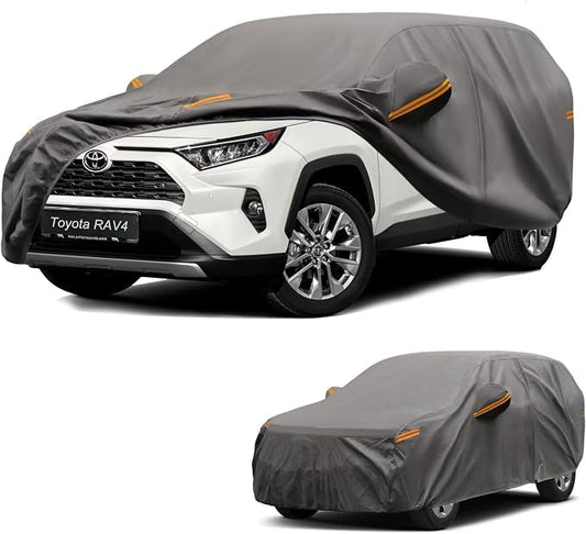 Kayme Heavy Duty SUV Car Cover Custom Fit for Toyota RAV4 2006-2026, Waterproof All Weather Outdoor Full Protection, UV Sun Rain Resistant with Zipper Door & Windproof Straps.