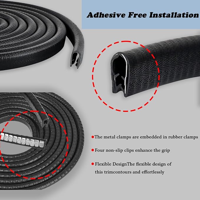 Car Door Edge Guards, 16Ft Rubber Seal Car Door Edge Trim, U Shape Door Edge Protector Guard, Aluminum Weather Proofing Automotive Door Edge Molding Protection for Most Car (Black)