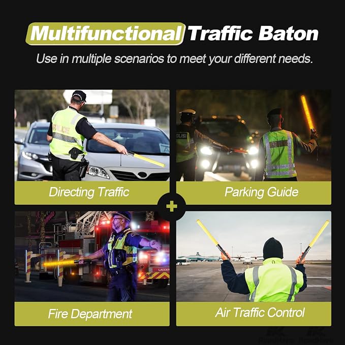 RoadHero 21 Inch Traffic Wand, Yellow LED Traffic Control Baton with 2 Flashing Modes, Night Safety Light Wand with Side Clip for Airport, Parking, Car Directing