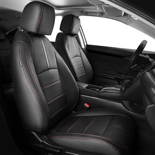 Seat Covers for Honda Civic Hatchback LX, EX, EXL, Sport, Touring, 2016-2021, Faux Leather Car Seats Cover Full Set Seatback Waterproof, Black Red line (60/40 Split Seatback)