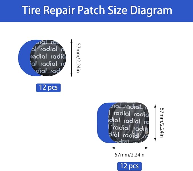 TP-MRS2b Radial Tire Patch Kit 24 pcs(Dia. 2 1/4" (57 mm) 12 pcs, and 2 1/4" x 2 1/4" (57 x 57 mm) 12 pcs in a Box)