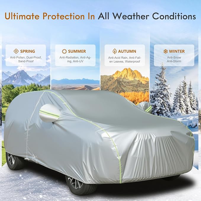 Tecoom SUV Car Cover Waterproof All Weather, Outdoor & Indoor Full Exterior Windproof UV Sun Rain Snow Hail Protection Covers with Zipper Door & Lock, Fit for SUV 191-205 Inches