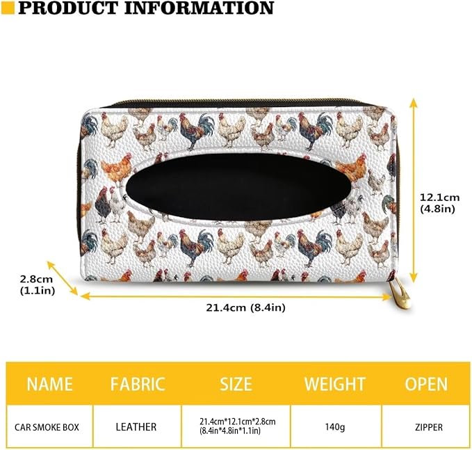 PU Leahter Tissue Box Sun Visor Napkin Holder Rooster Hanging Sun Visor Napkin Holder Easy to Install Easy Fixed