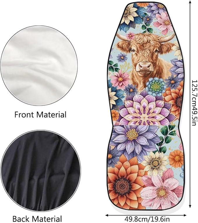 Anti-Slip Car Seat Cover Front Seats Only,Boho Mandala Highland Cow Comfort Automotive Car Interior Covers Vehicle Cushion Seat Cover Set,Auto Interior Decoration