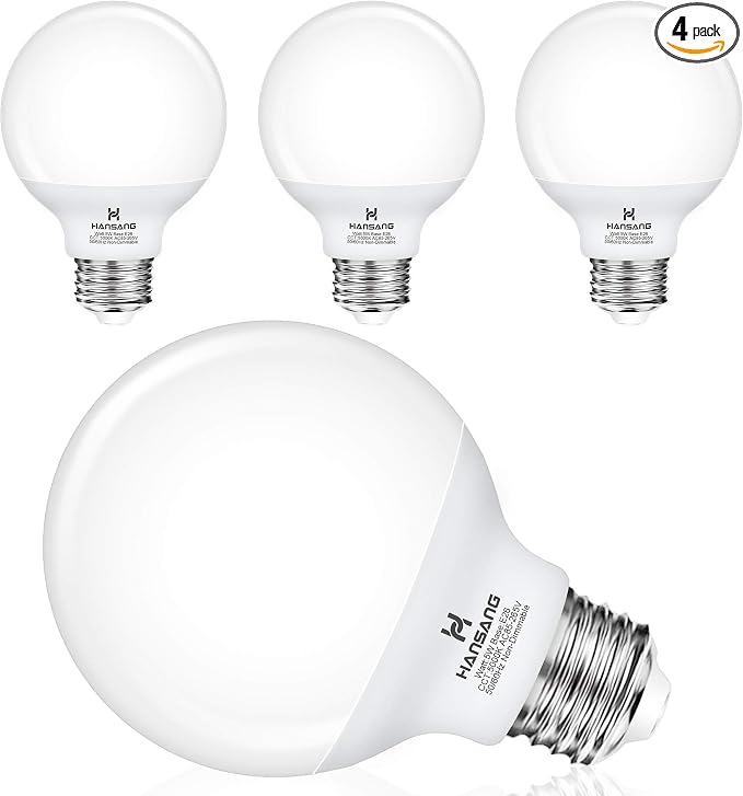 LED G25 Vanity Light Bulbs E26 Base, Daylight 5000K 40W Equivalent Globe Shape, LED Bathroom Makeup Mirror Light Bulbs 5W 500LM, Ideal for Bathroom Vanity or Mirror Non-dimmable, 4 Pack