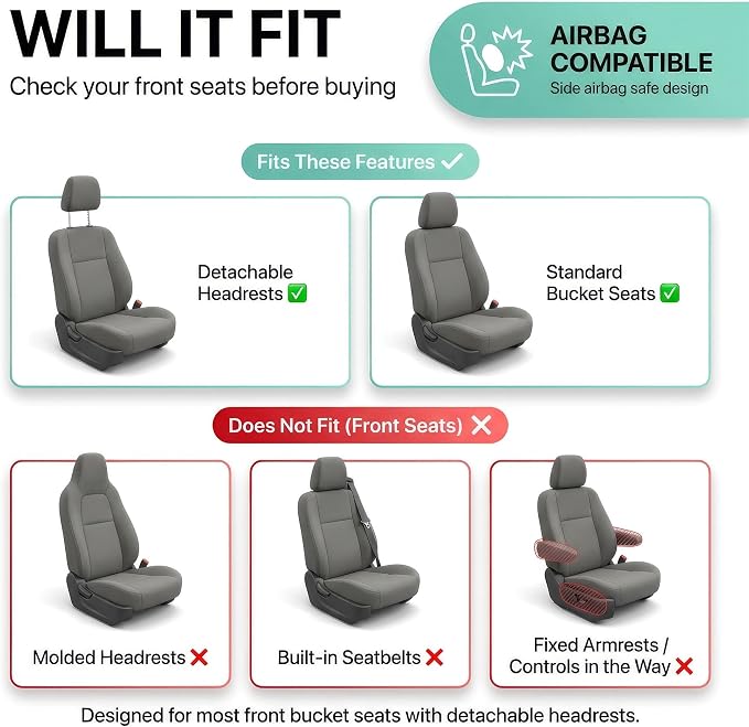 FH Group Universal Car Seat Covers Front Set for SUV Truck Sedan Vans | 3D Textured Breathable Fabric Seat Cover Set Protector with Airbag Compatible Interior Upgrade - Black