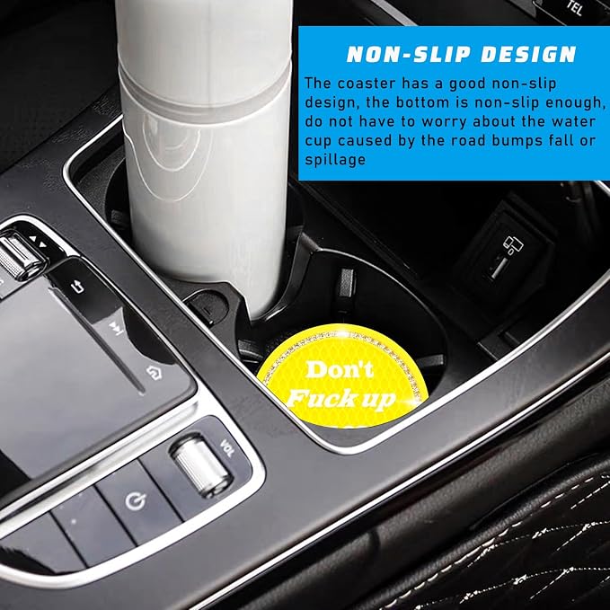 4 PCS Bling Car Cup Coaster, 2.75 Inch Anti-Slip Cup Holder Insert Coasters, Universal Crystal Rhinestone Auto Drink Car Cup Mat, Interior Car Accessories for Women Girls (Yellow)