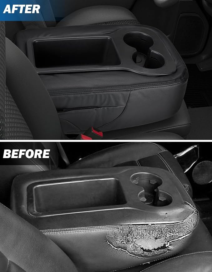 JOYTUTUS Center Console Cover Compatible with 2007-2014 Silverado Sierra Avalanche Yukon Tahoe Suburban Jump Seat, Leather Arm Rest Armrest Cover for Car, Middle Console Cover, Car Arm Rest Cover