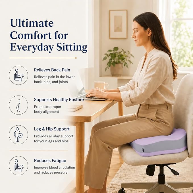 Seat Cushions for Office Chairs Wheelchair Cushion for Long Sitting Back Pain，Memory Foam Seat Car Computer Desk Chair Cushion，Coccyx Cushion for Tailbone Pain Relief Office Chair Butt Pillow Purple | Suitable for prolonged sitting, relieves tailbone p...