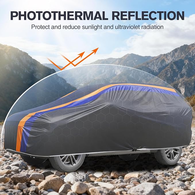 DINGHAO Car Cover Waterproof All Weather with Hot Stitching for Automobiles,6 Layers Outdoor Full Exterior Cover Sun UV Rain Snow Wind Protection Fit for 189"(189 * 73 * 65 inch) SUV