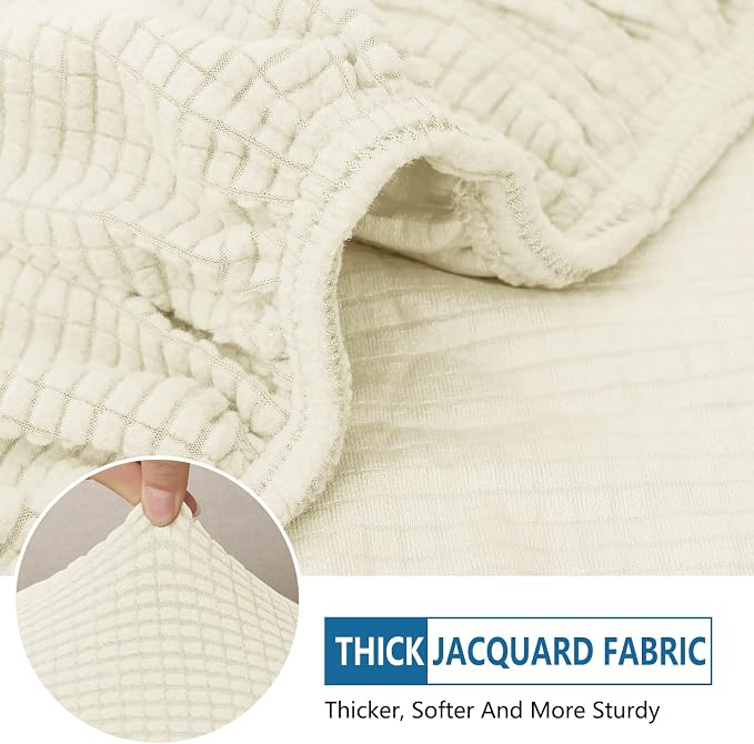 hyha Waterproof Couch Cushion Covers for Pets, Non Slip Sofa Cover for Dogs Washable, Soft Thick Stretch Jacquard Fabric, Sofa Slipcovers with Elastic Bottom (1 Piece for Backrest M, Cream White)
