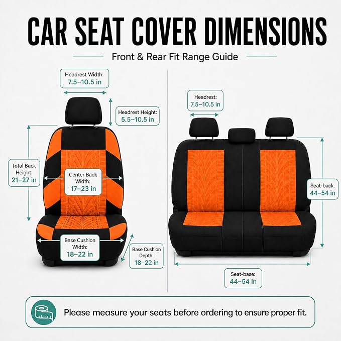 FH Group Full Set Travel Master Car Seat Covers, Airbag and Split Rear Car Seat Cover Universal Fit Interior Accessories for Cars Trucks SUV, Automotive Seat Covers, Orange