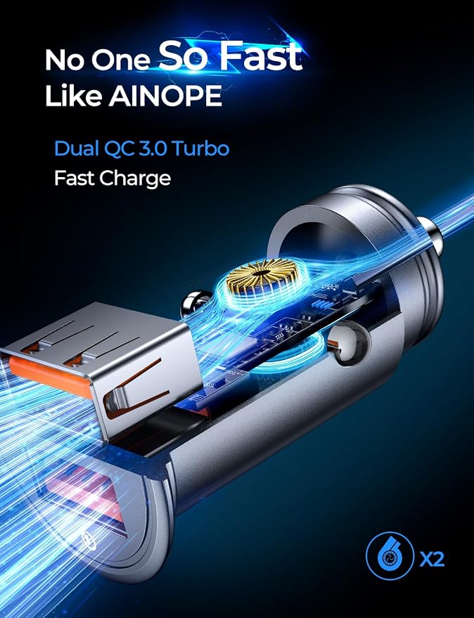 AINOPE QC 3.0 USB Car Charger, Cigarette Lighter USB Charger, Fast Car Charger for Android, [Mini & Aluminum Alloy] 12V Cigarette Lighter Adapter for iPhone 17 16 15 14 13 12 11 Pro Max X