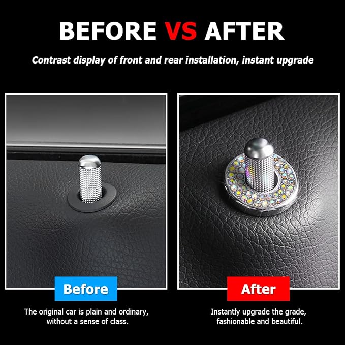 4PCS Bling Inner Car Door Lock Cover Stickers, Rhinestones Pull Rod Bolt Decorations, Crystal Auto Decals for Women Girls, Sparkly Car Door Lock Pin Caps for C Class C200L GLC260 C260L