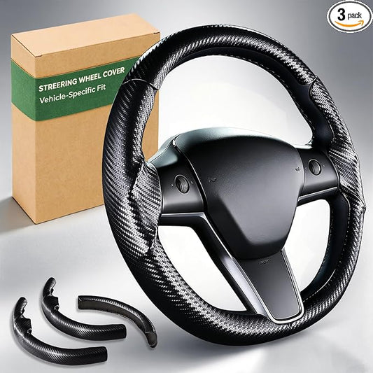 Steering Wheel Cover for Tesla Model 3 (2017-2023) / Model Y (2020-2024),Anti-Slip,Comfortable Grip, Breathable,Customized for Tesla Model 3/Y Accessories,Matte Black